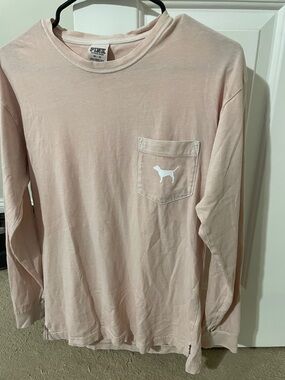 PINK Victoria's Secret Long Sleeve Pocket Tee in Light Pink